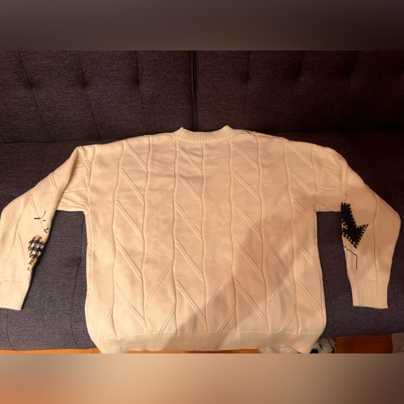 Ebossy Cable Knit Cardigan Button Down Embroidered Sweater Size L - Picture 2 of 4